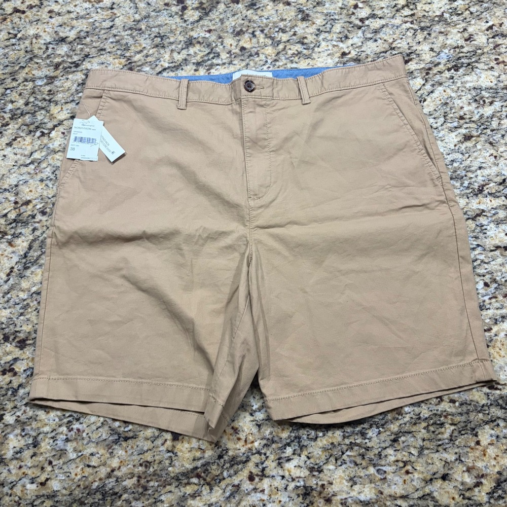 NEW Original Penguin Mens 38 Khaki Tan Chino Shorts Stretch Flat Front ws
